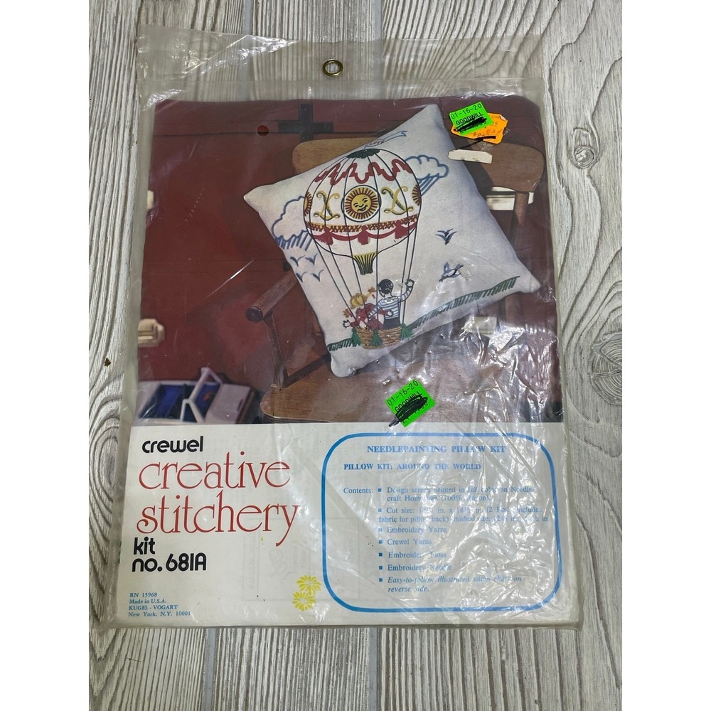 Vintage 1975 Vogart Crewel Embroidery Kit Around the World Pillow Craft